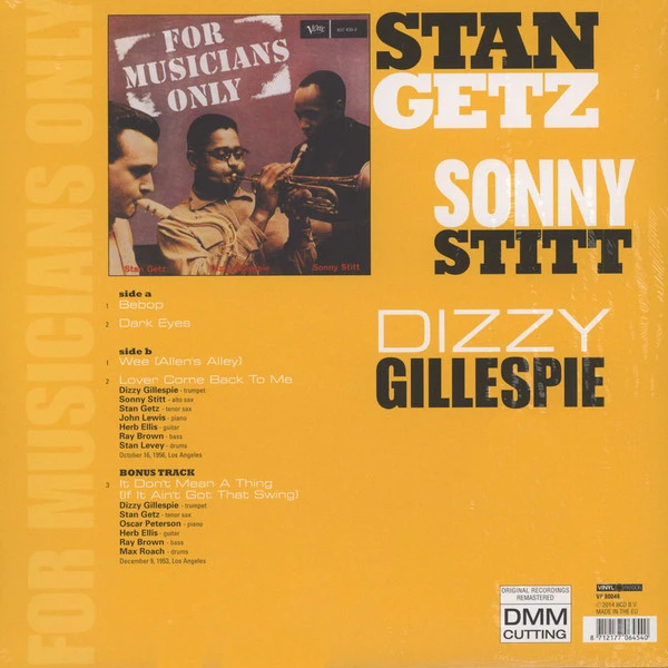 Виниловая пластинка STAN GETZ FOR MUSICIANS ONLY