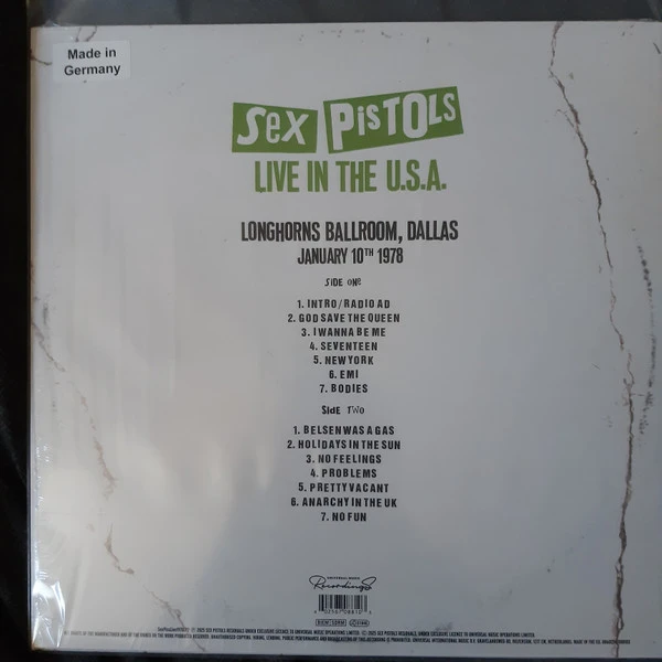 Виниловая пластинка SEX PISTOLS LIVE IN THE U.S.A. 1978 - DALLAS