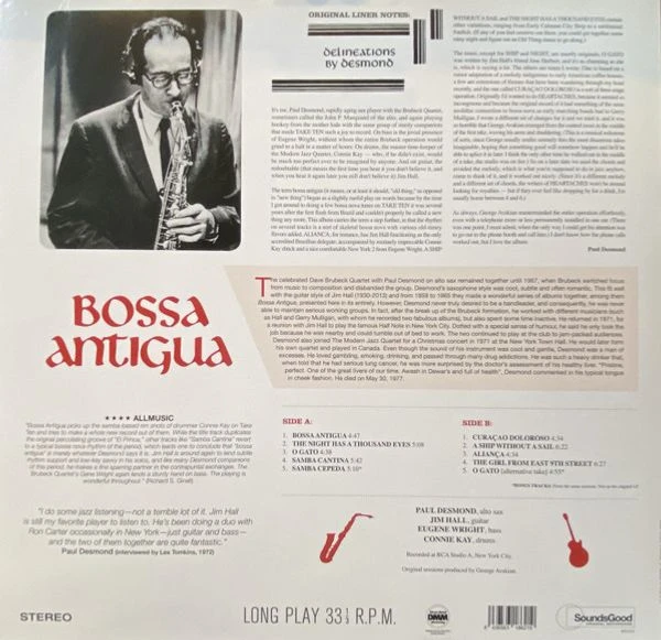 Виниловая пластинка PAUL DESMOND BOSSA ANTIGUA