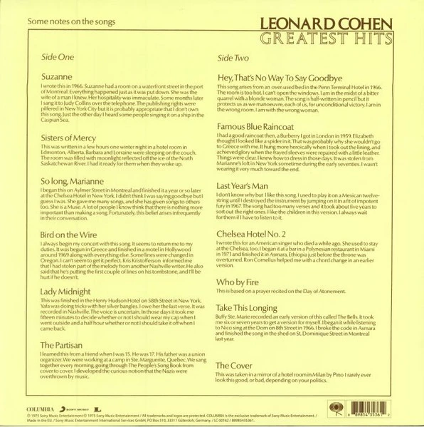 Виниловая пластинка LEONARD COHEN Greatest Hits