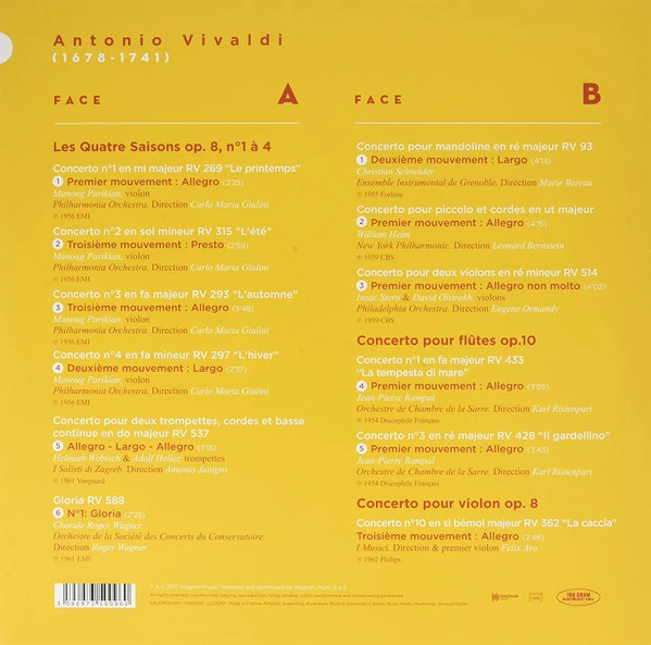 Виниловая пластинка ANTONIO VIVALDI THE MASTERPIECES OF