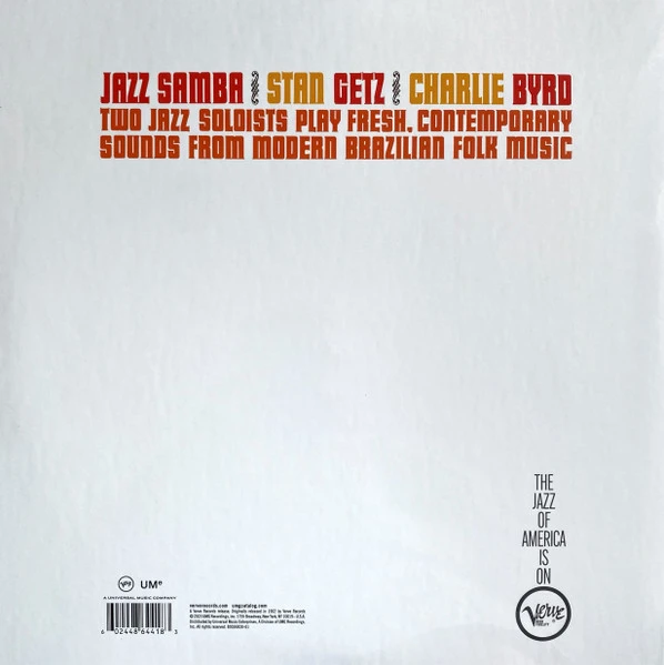Виниловая пластинка STAN GETZ & CHARLIE BYRD JAZZ SAMBA