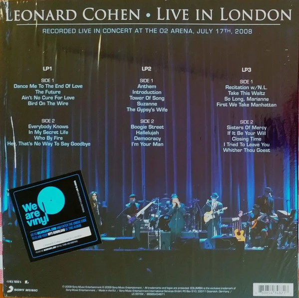 Виниловая пластинка LEONARD COHEN Live In London