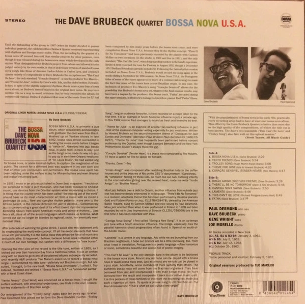Виниловая пластинка DAVE BRUBECK QUARTET BOSSA NOVA USA
