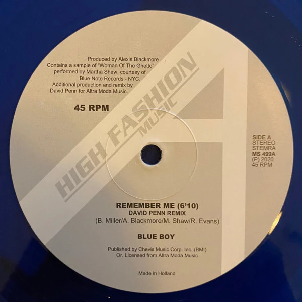 Виниловая пластинка BLUE BOY REMEMBER ME (REMIXES)