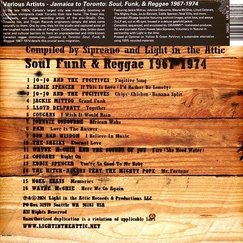 Виниловая пластинка VARIOUS JAMAICA TO TORONTO: SOUL, FUNK & REGGAE 1967-1974