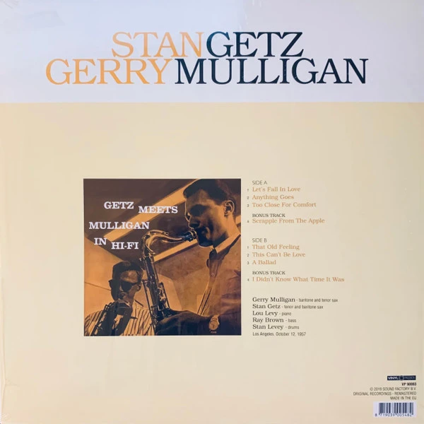 Виниловая пластинка STAN GETZ GETZ MEETS MULLIGAN IN HI-FI