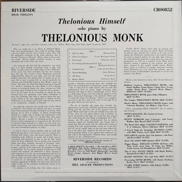 Виниловая пластинка THELONIOUS MONK THELONIOUS HIMSELF