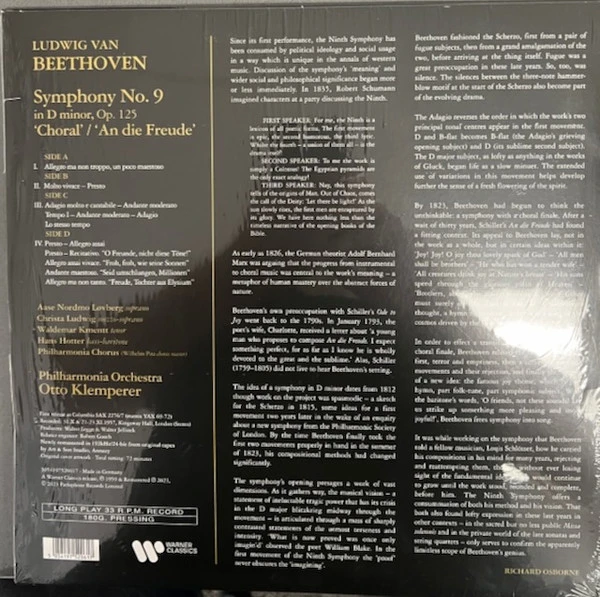 Виниловая пластинка BEETHOVEN / KLEMPERER  BEETHOVEN: SYMPHONY NO. 9 `CHORAL`