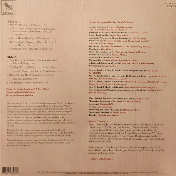 Виниловая пластинка ANGELO BADALAMENTI MUSAIC FOR FILM AND TELEVISION