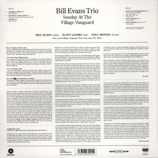 Виниловая пластинка BILL EVANS TRIO SUNDAY AT THE VILLAGE VANGUARD
