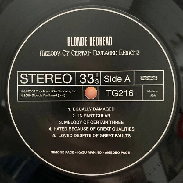 Виниловая пластинка BLONDE REDHEAD MELODY OF CERTAIN DAMAGED LEMONS