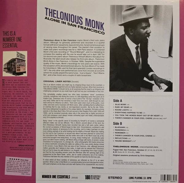 Виниловая пластинка THELONIOUS MONK ALONE IN SAN FRANCISCO