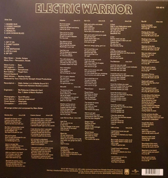 Виниловая пластинка T. REX ELECTRIC WARRIOR