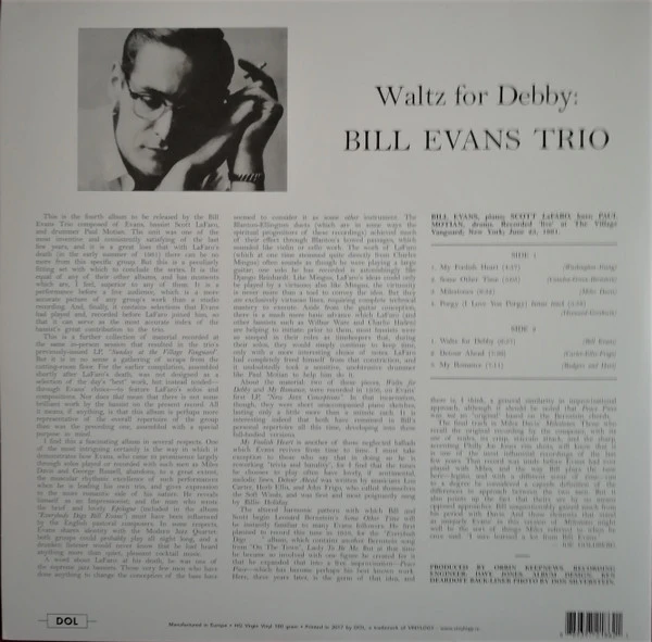 Виниловая пластинка BILL EVANS WALTZ FOR DEBBY