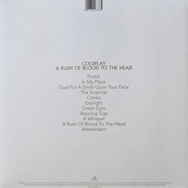Виниловая пластинка COLDPLAY A RUSH OF BLOOD TO THE HEAD