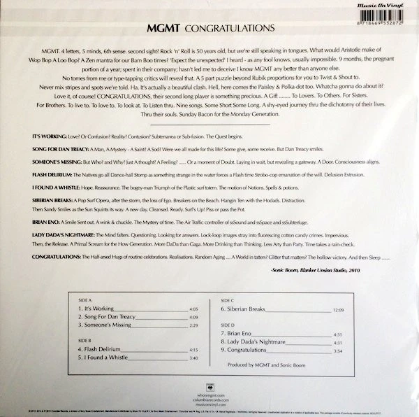 Виниловая пластинка MGMT CONGRATULATIONS