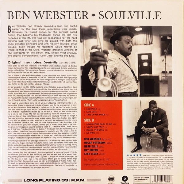 Виниловая пластинка BEN WEBSTER SOULVILLE
