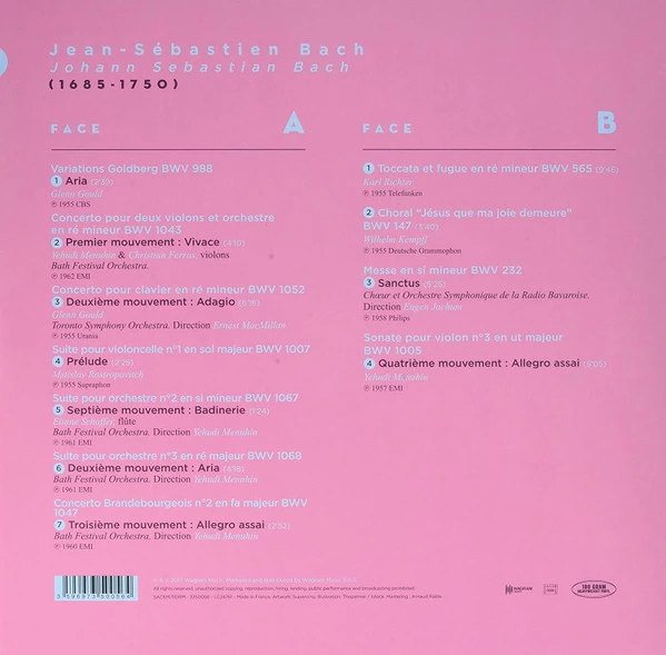 Виниловая пластинка JOHANN-SEBASTIAN BACH THE MASTERPIECES OF