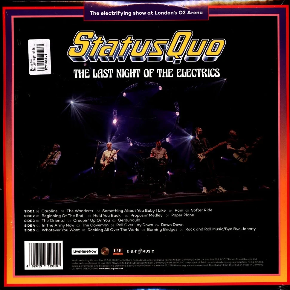 Виниловая пластинка STATUS QUO LAST NIGHT OF THE ELECTRICS