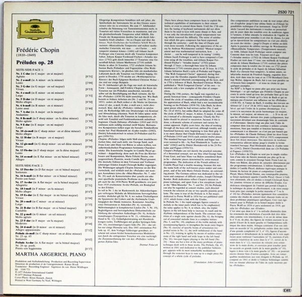 Виниловая пластинка FREDERIC CHOPIN 24 PRELUDES, OP.28 · PRELUDES NR.25, OP.45 · NR.26, OP. POSTH.