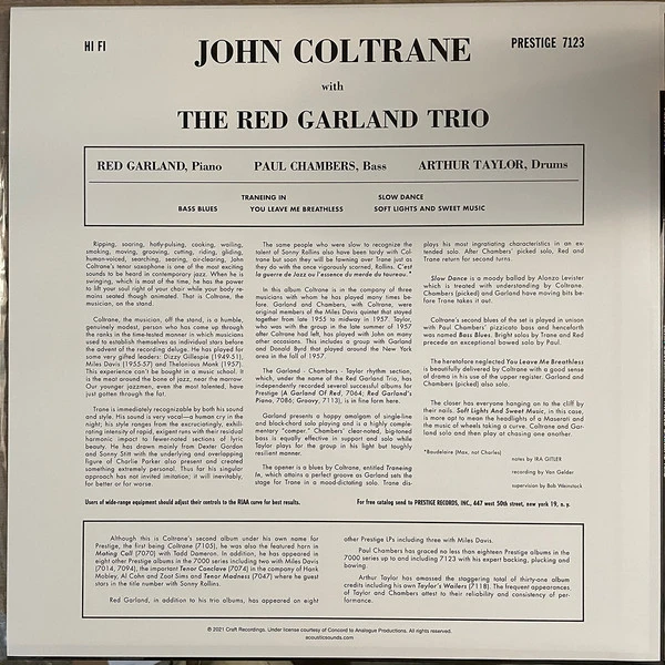 Виниловая пластинка JOHN COLTRANE WITH THE RED GARLAND TRIO JOHN COLTRANE WITH THE RED GARLAND TRIO