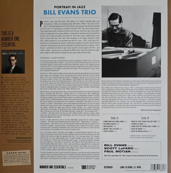 Виниловая пластинка BILL EVANS TRIO PORTRAIT IN JAZZ