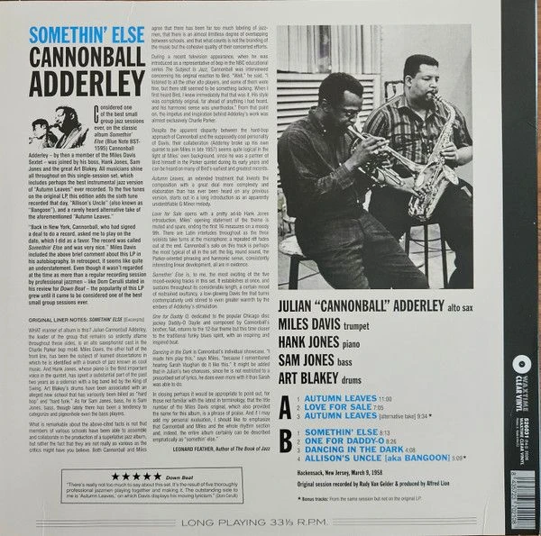 Виниловая пластинка CANNONBALL ADDERLEY SOMETHIN ELSE CLEAR VINYL