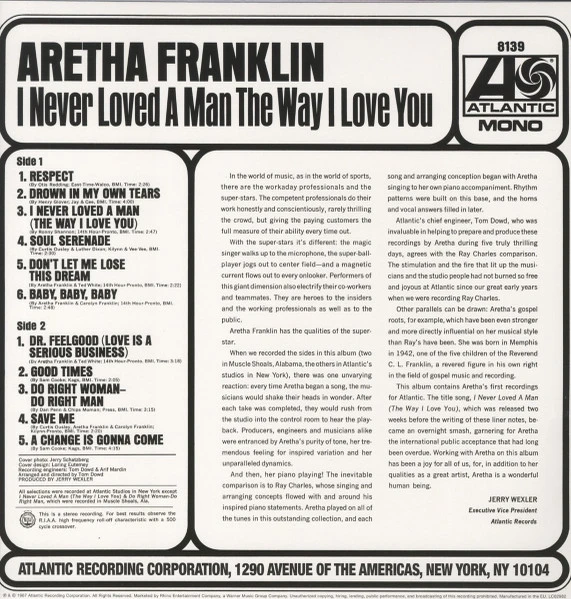 Виниловая пластинка ARETHA FRANKLIN I NEVER LOVED A MAN THE WAY I