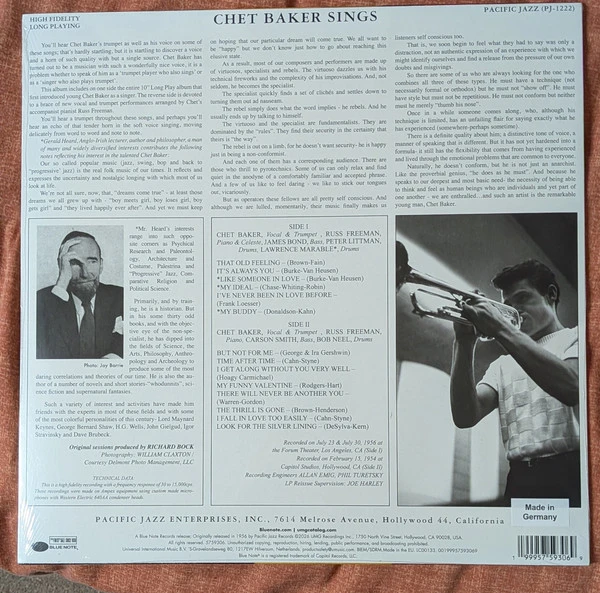 Виниловая пластинка CHET BAKER CHET BAKER SINGS