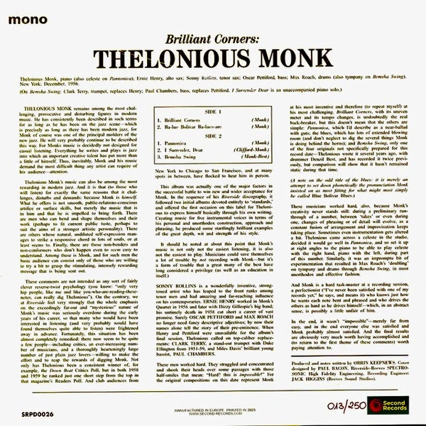 Виниловая пластинка THELONIOUS MONK BRILLIANT CORNERS