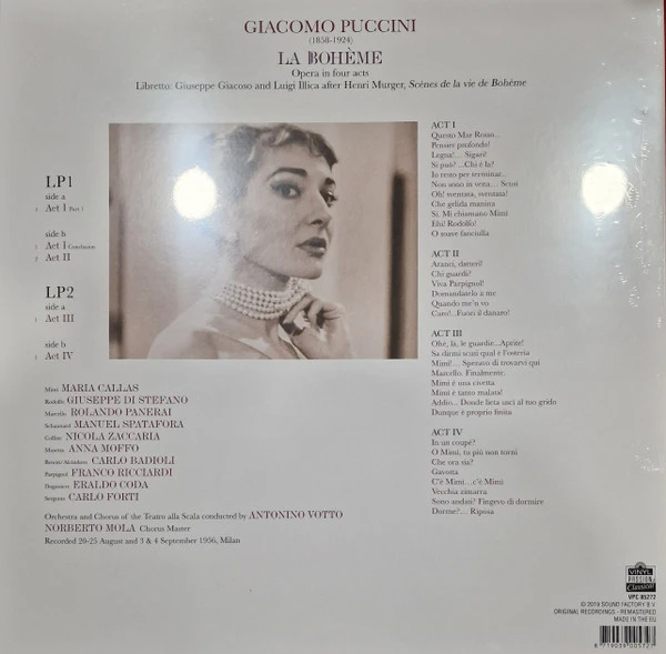 Виниловая пластинка MARIA CALLAS PUCCINI: LA BOHEME