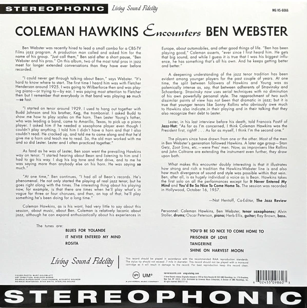 Виниловая пластинка COLEMAN HAWKINS COLEMAN HAWKINS ENCOUNTERS BEN WEBSTER
