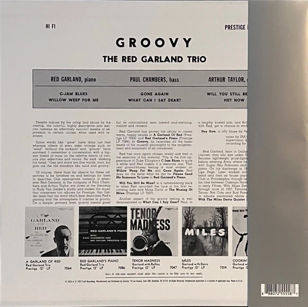 Виниловая пластинка RED GARLAND TRIO GROOVY (ORIGINAL JAZZ CLASSICS SERIES)