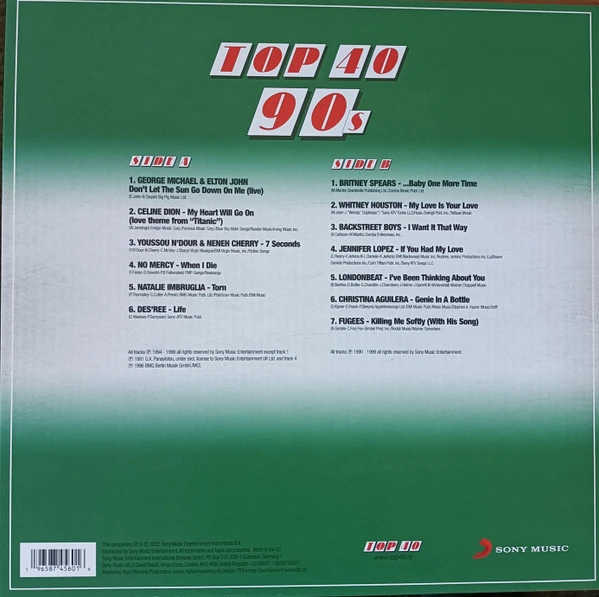Виниловая пластинка VARIOUS TOP 40 - 90S