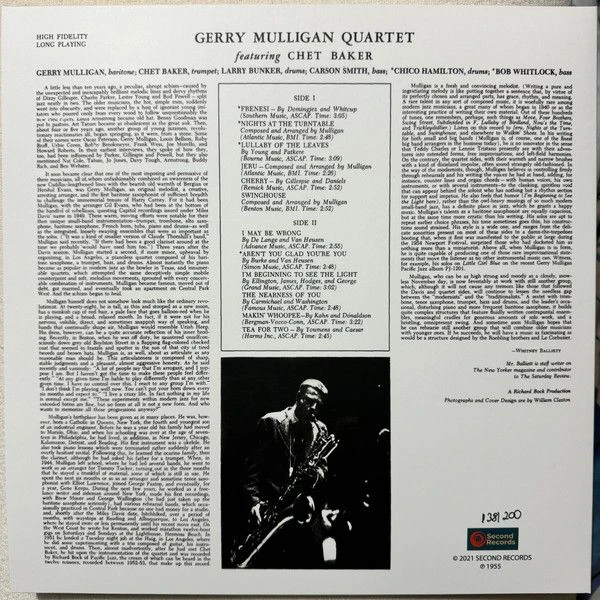 Виниловая пластинка GERRY MULLIGAN QUARTET GERRY MULLIGAN QUARTET FEAT. CHET BAKER