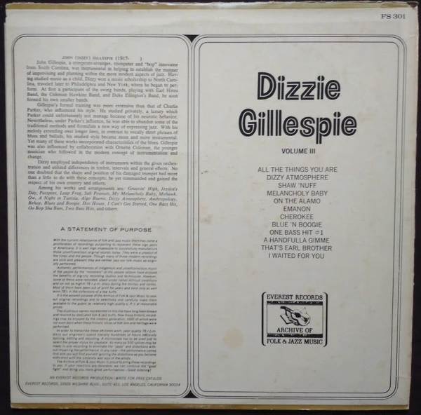 Виниловая пластинка DIZZY GILLESPIE VOLUME III