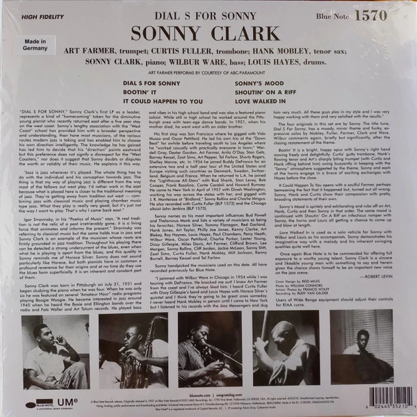 Виниловая пластинка SONNY CLARK DIAL "S" FOR SONNY