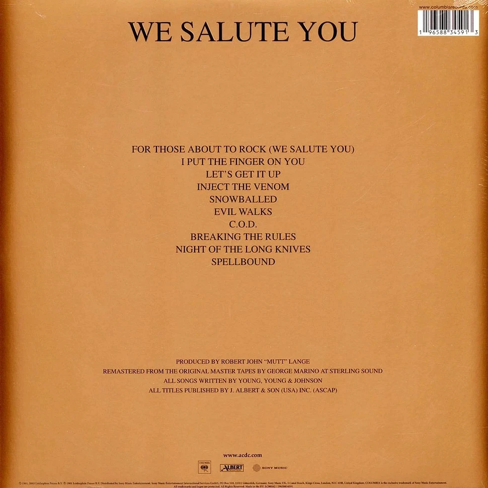 Виниловая пластинка AC/DC For Those About To Rock (We Salute You)