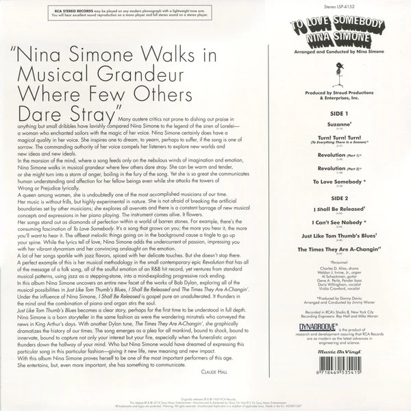 Виниловая пластинка NINA SIMONE To Love Somebody