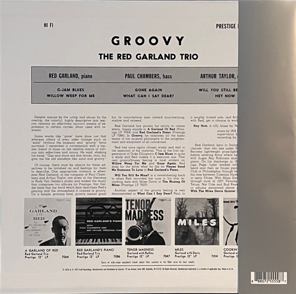 Виниловая пластинка RED GARLAND TRIO GROOVY (ORIGINAL JAZZ CLASSICS SERIES)