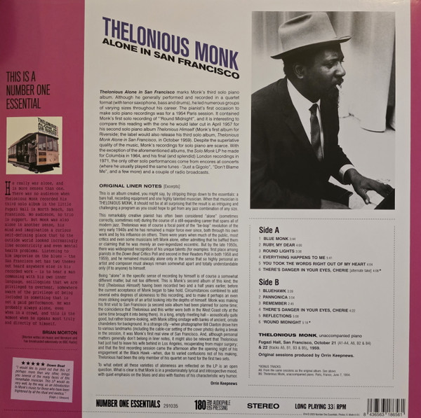 Виниловая пластинка THELONIOUS MONK ALONE IN SAN FRANCISCO
