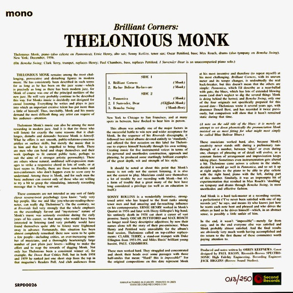 Виниловая пластинка THELONIOUS MONK BRILLIANT CORNERS