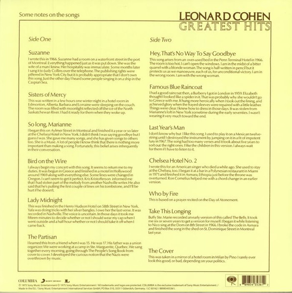 Виниловая пластинка LEONARD COHEN Greatest Hits