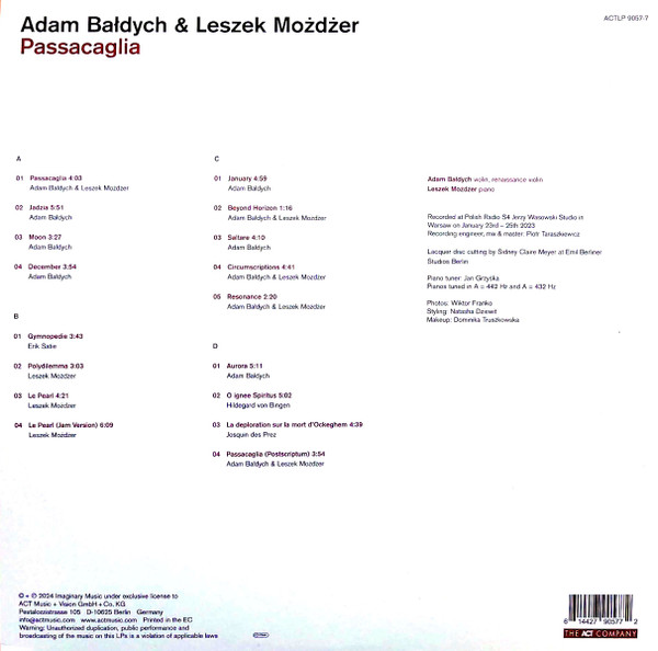 Виниловая пластинка ADAM BALDYCH & LESZEK MOZDZER PASSACAGLIA