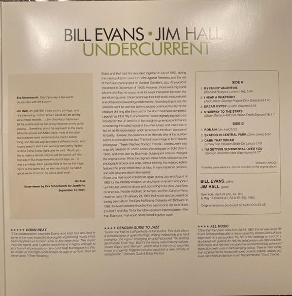 Виниловая пластинка BILL EVANS & JIM HALL UNDERCURRENT SOUNDSGOOD