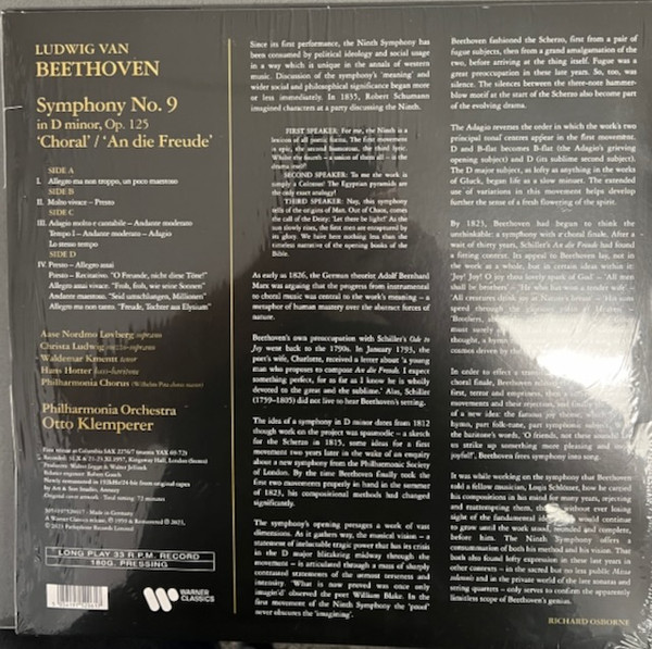 Виниловая пластинка BEETHOVEN / KLEMPERER  BEETHOVEN: SYMPHONY NO. 9 `CHORAL`