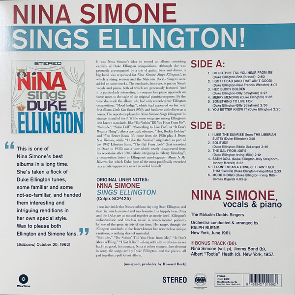 Виниловая пластинка NINA SIMONE SINGS ELLINGTON