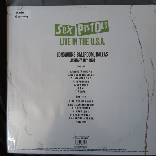 Виниловая пластинка SEX PISTOLS LIVE IN THE U.S.A. 1978 - DALLAS