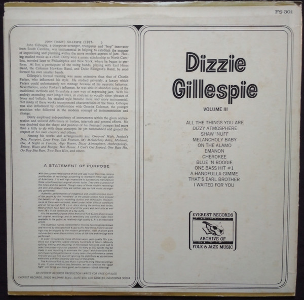 Виниловая пластинка DIZZY GILLESPIE VOLUME III